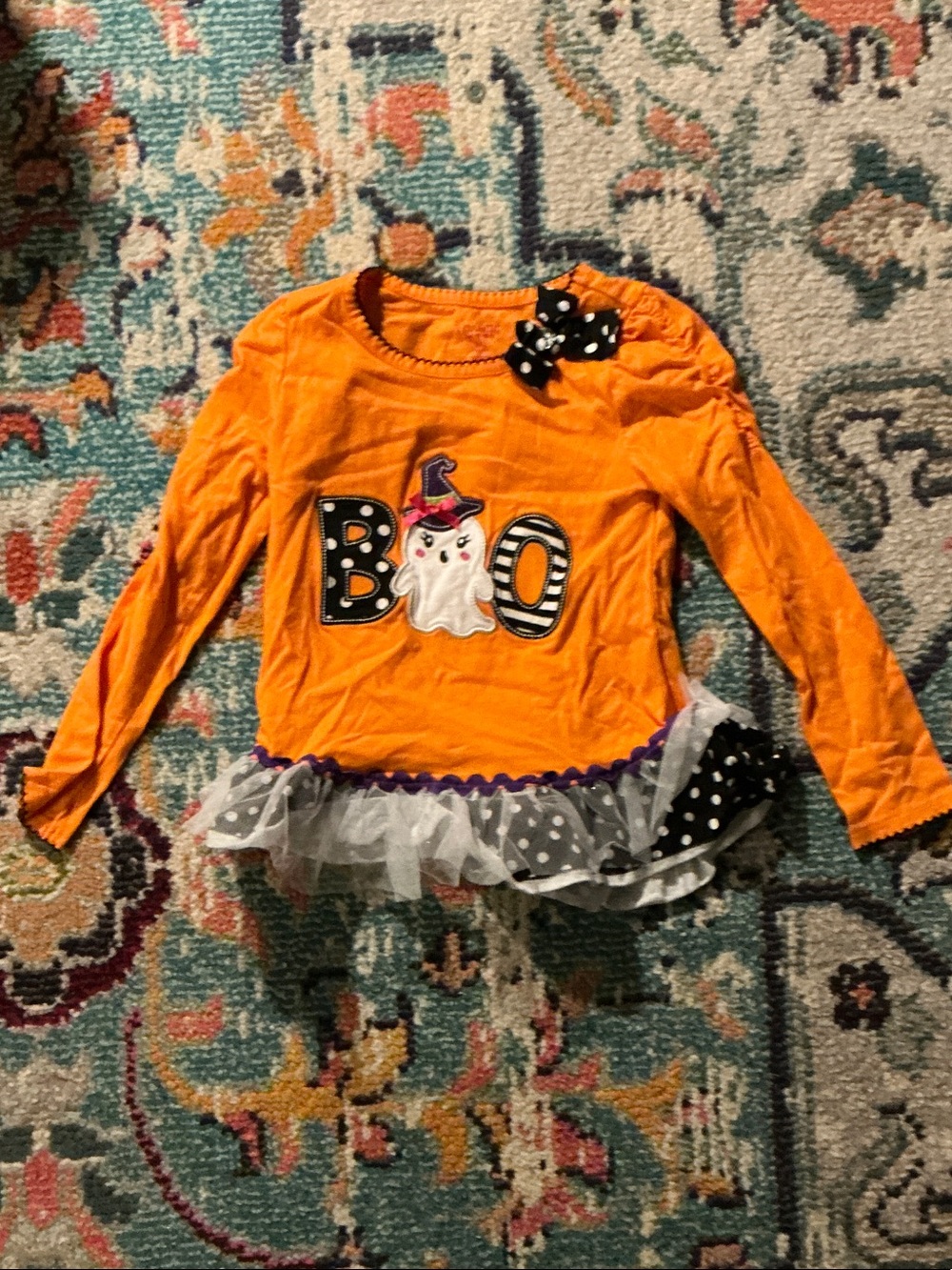Nannette Orange 'BOO' Halloween Long-Sleeve Tutu Top